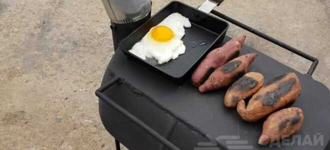 Уличная печь с жарочной поверхностью из газового баллона